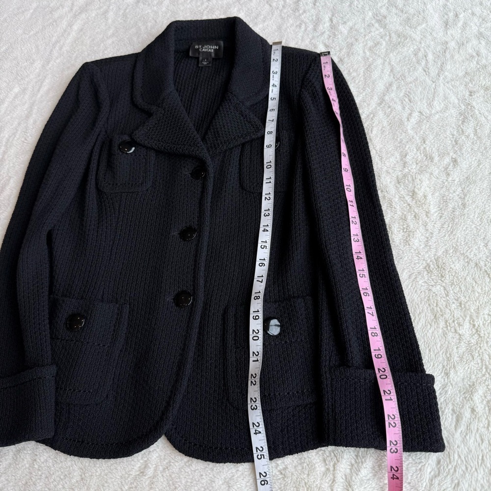St. John Caviar Wool Blend Black Knit Dress (4) & Blazer (2) 2-Piece Set - Picture 5 of 14